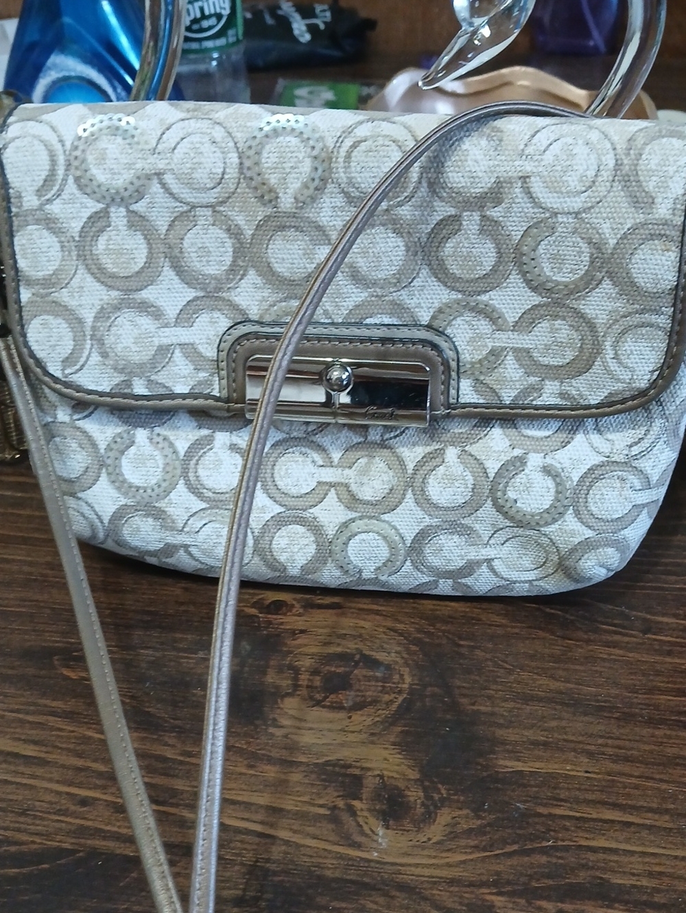 Coach Kristin Op Art Sequin Crossbody Bag Pink Cream Signature Monogram Y2K 2011